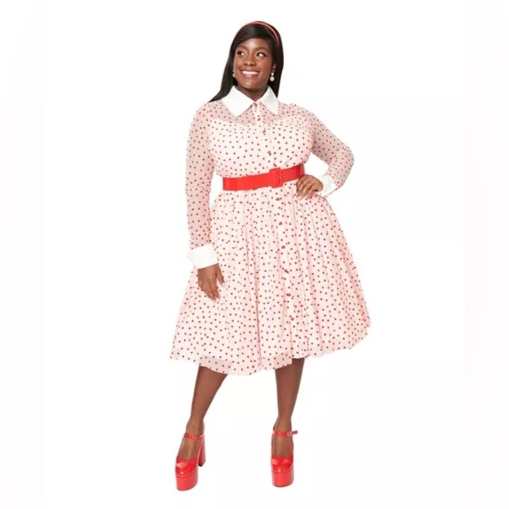 Unique vintage heart polka dots mesh Valentine’s dress